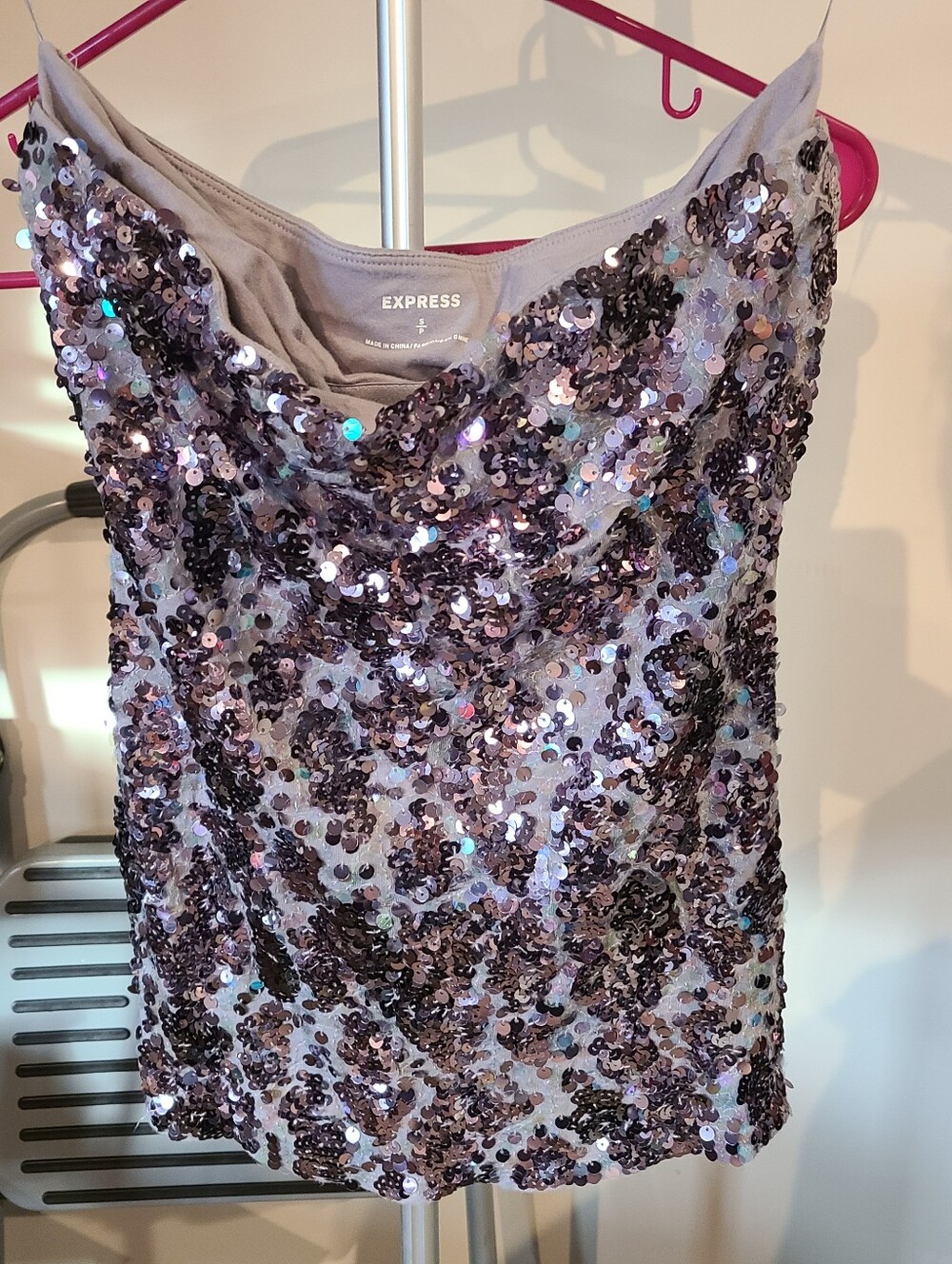 Express Women's Grey Sequin Tube Top